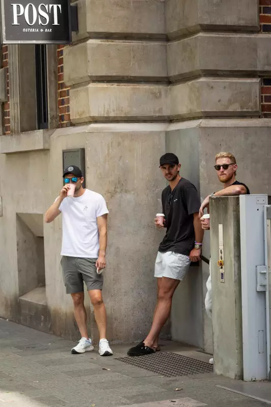 England's Stokes & Wood Sip Coffee in Perth Before Ashes Test