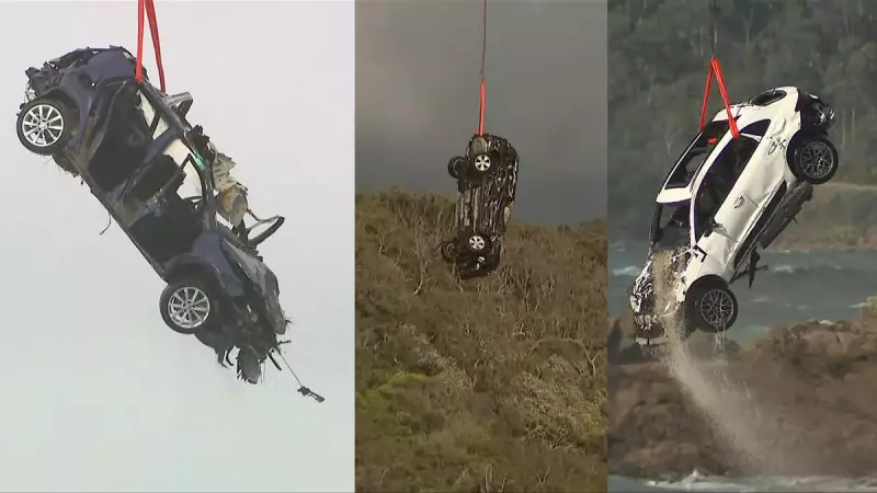 Black Hawk Helicopter Recovers Flood-Wrecked Cars from Victorian Coast
