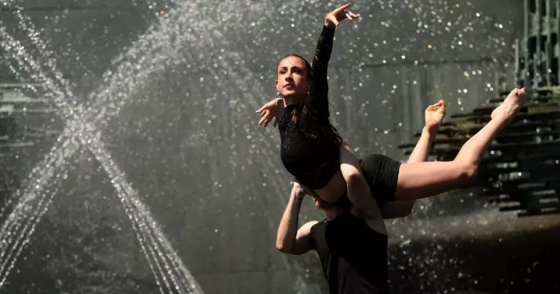 Newcastle Dancers Perform Gravity-Defying Show on Floating Fountain Platform