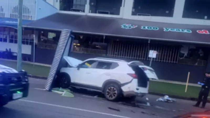 Car Crashes into Bus Stop on Anderson St in Manunda, Cairns