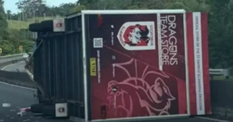 Dragons Merchandise Trailer Crashes on M1 Ahead of NRL Clash at WIN Stadium