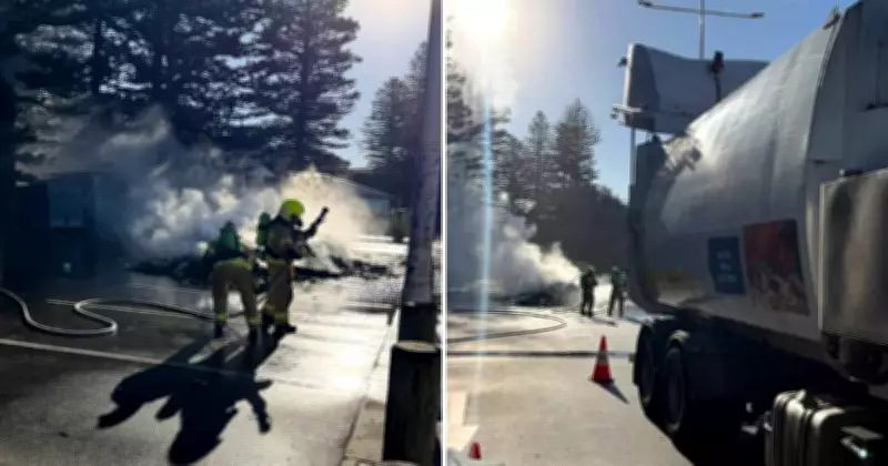 Rubbish Truck Dumps Burning Load on Austinmer Road