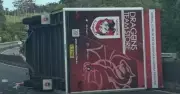 Dragons Merchandise Trailer Crashes on M1 Ahead of NRL Clash at WIN Stadium
