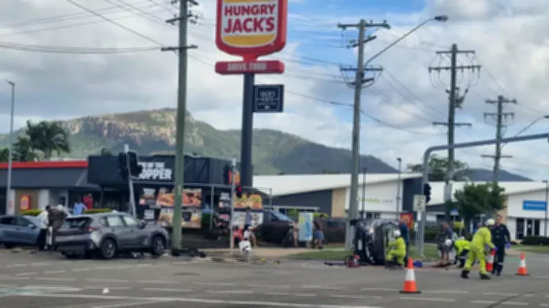 Traffic Chaos After Two-Car Crash Overturns Vehicle on Ross River Road