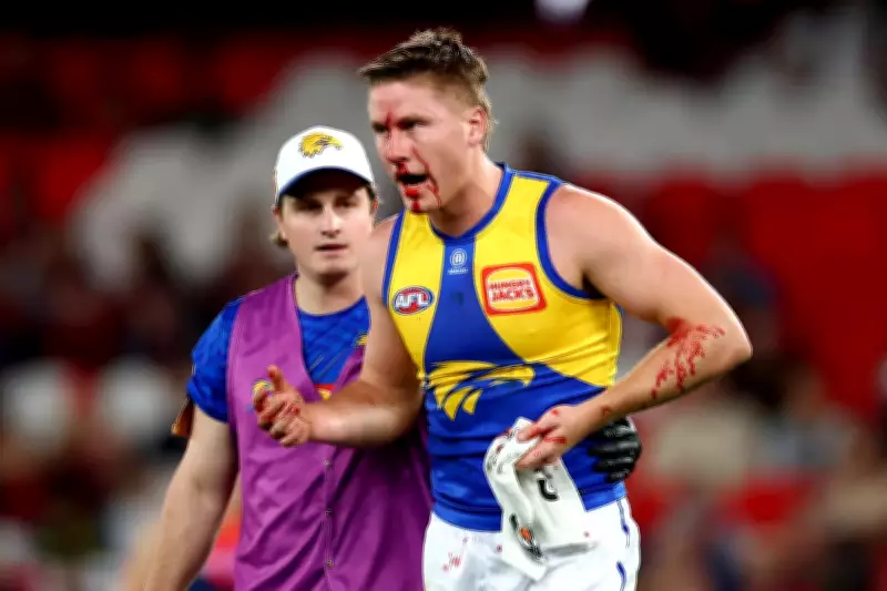 West Coast Eagle Harry Edwards suffers gruesome head wound in AFL return