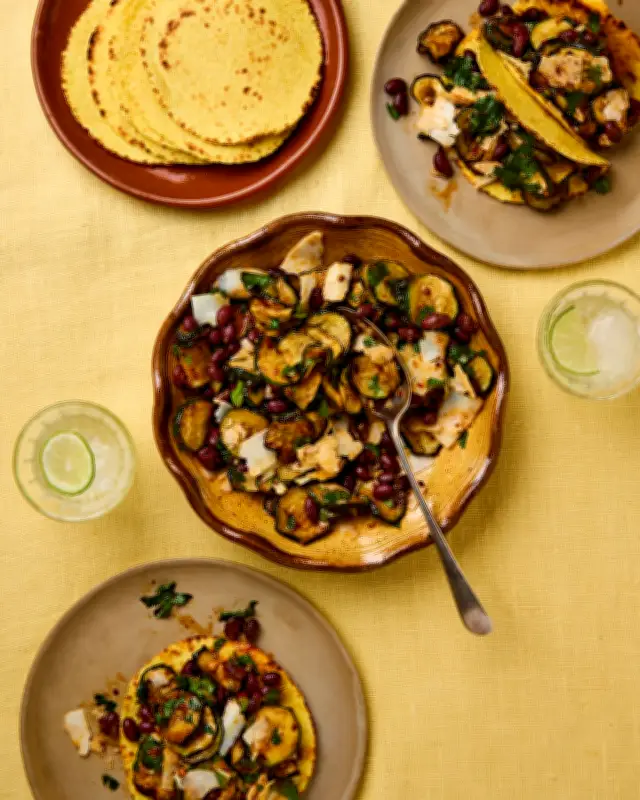 Fried Courgette Taco Recipe with Black Bean and Goat's Cheese by Meera Sodha