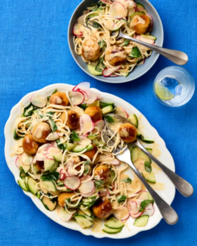Meera Sodha's Lime and Sesame Cold Noodles with Miso Meatballs Recipe