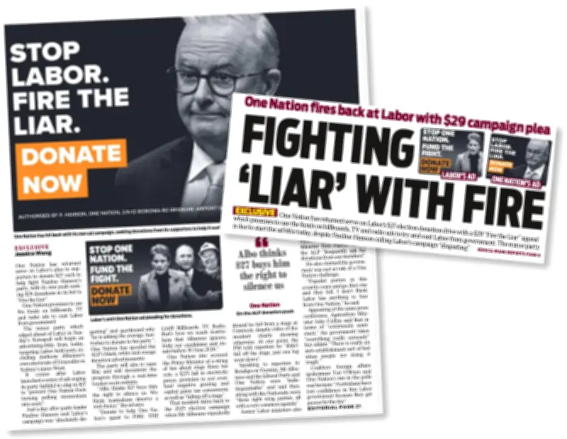 News Corp Gives One Nation Front-Page Boost for Anti-Albanese Fundraiser