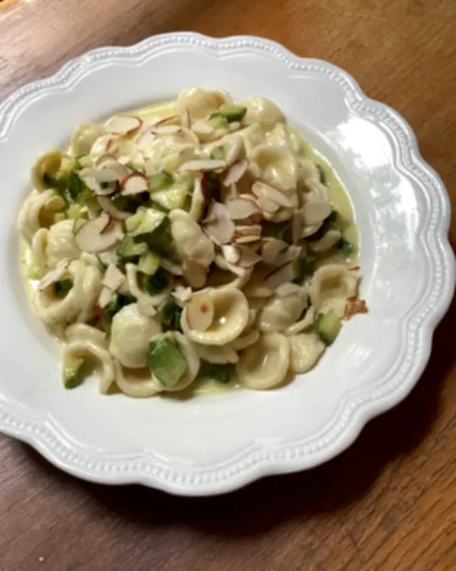 Orecchiette with Courgettes, Parmesan Cream and Almonds Recipe