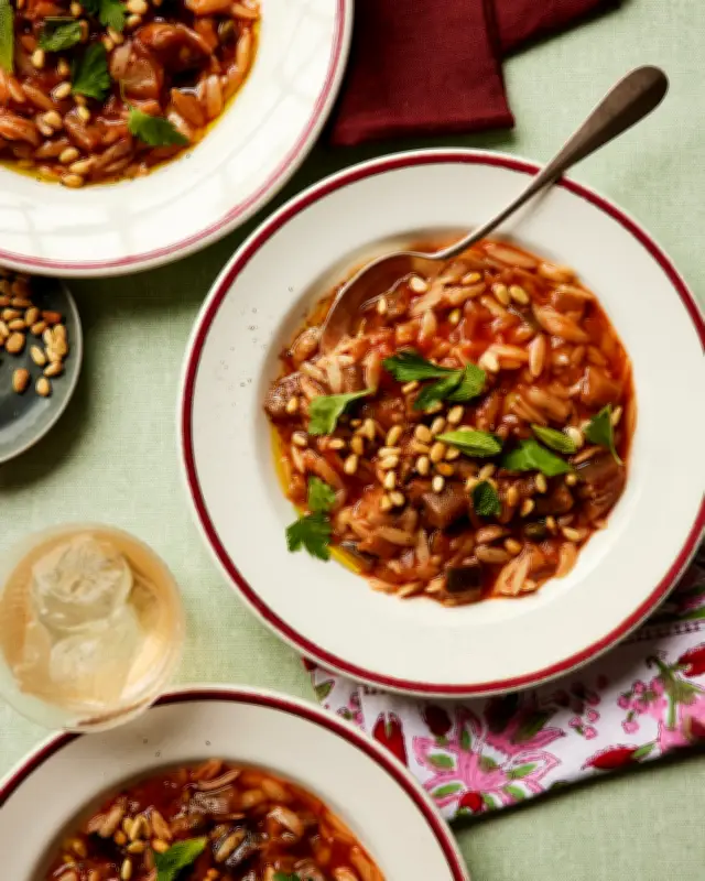 Quick Easy Caponata Orzotto Recipe by Georgina Hayden