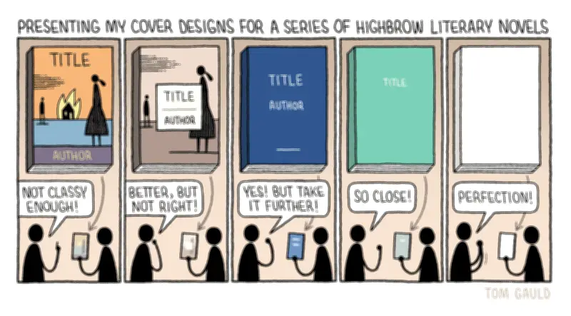 Tom Gauld Satirizes Highbrow Book Cover Design in New Cartoon