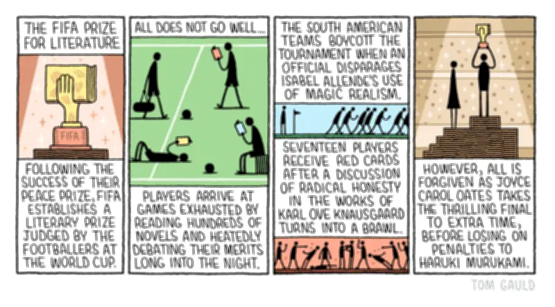 Tom Gauld's cartoon imagines a FIFA prize for literature