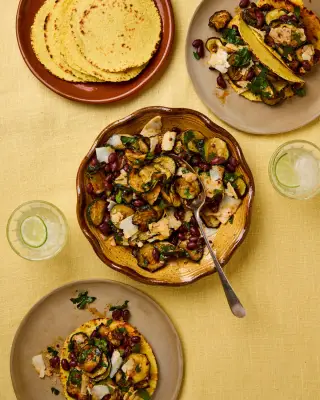 Fried Courgette Taco Recipe with Black Bean and Goat's Cheese by Meera Sodha