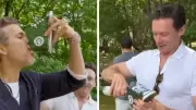 Hugh Jackman teaches Ryan Reynolds Aussie shoey tradition on SailGP set