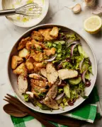 Quick Chicken Souvlaki Salad Recipe with Tzatziki Dressing