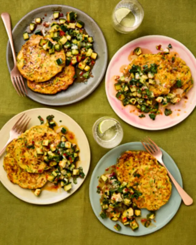 Beijing-Style Courgette Pancakes with Hot Honey Cucumbers