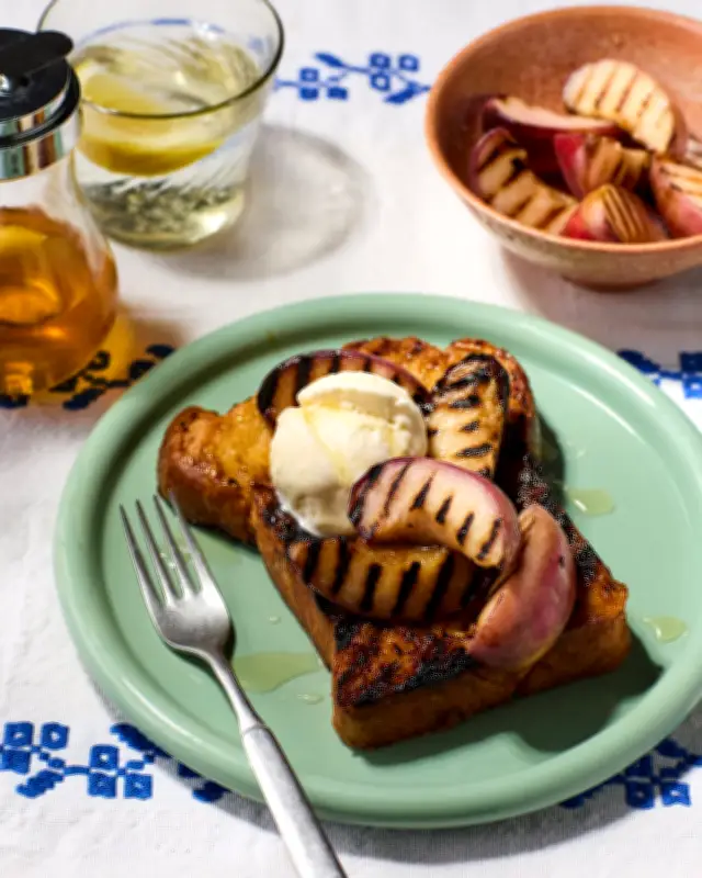Honey Butter Brioche with Grilled Peaches Recipe