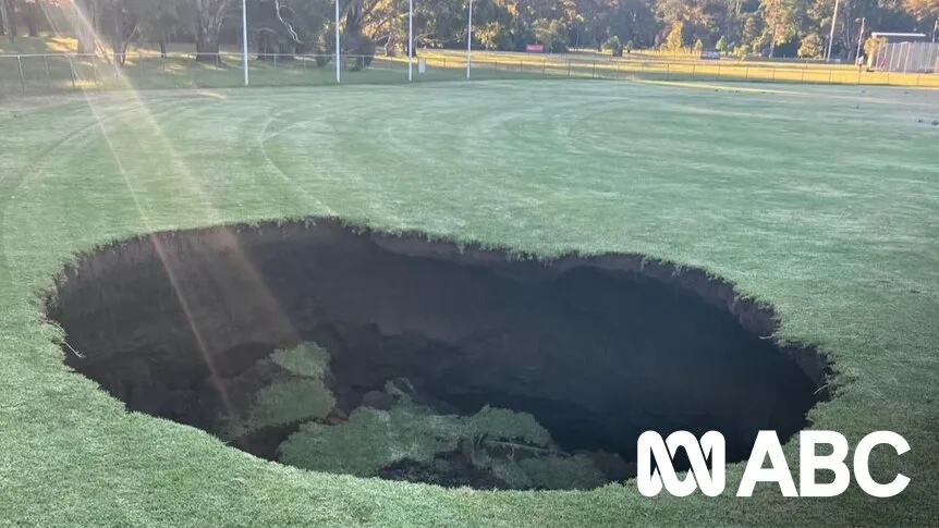 Sinkhole Swallows Part of Footy Oval Near Melbourne's North East Link Tunnel