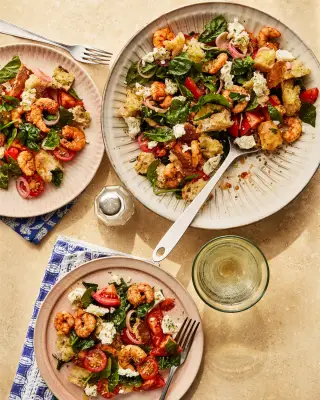 Quick Prawn Feta Saganaki Salad Recipe by Georgina Hayden